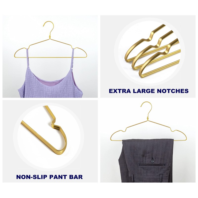 Amber Home 20 Pack Premium Matte Gold Aluminum Coat Hangers,
