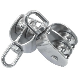 Marvexi 2Pcs M32 Double Pulley Block, 304 Stainless Steel Single Pulley Block Wire Rope Hanging Wire Towing Wheel for Lifting Crane/Rope Sheave