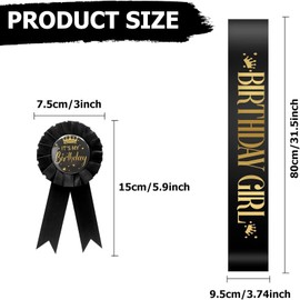 XINCHENG Birthday Girl Sash and Badge, Happy Birthday Sash Women, Satin Birthday Sash for Birthday Girl Woman Party Decorations, One Size