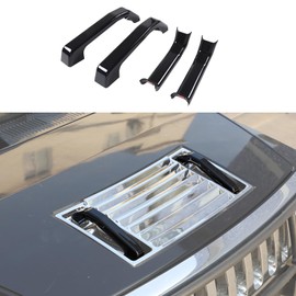 Fgtagtal Hood Deck Vent Panel Trim Compatible with Hummer H2 2003-2009, Front Hood Vent Louver Cover, ABS Hood Deck Vent Panel Covers Trim Moulding (Handles, Bright Black)
