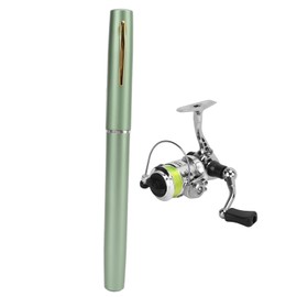 Portable Mini Pen Shape Fishing Rod Pole Pocket Retractable Fishing Rod with Reel WheelGreen