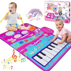 Unicorn Musical Toys for 1 2 3 Year Old Girls, 3 in 1 Piano Drum Mat Unicorn Gifts for Girls Gifts for 1 2 3 Year Old Girls, Toddler Toys 1 2 3 Year Old Girls Gifts, 1st Birthday Gifts for Girls Toys