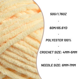 Plush Chenille Chunky Crochet Yarn - Baby Yarn for Crocheting Soft - Velvet Yarn Knitting for Blankets Crafts - Fluffy Amigurumi Yarn 50g / 65.6yd (Yellowish)