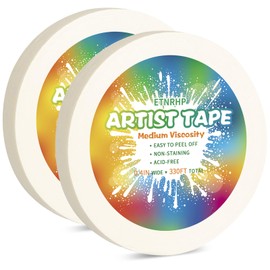 ETNRHP 2 Packs White Art Tape Medium Tack Artist Masking Tape Paper Acid Free Tape Watercolor Painters Tape Artists Tape for Drafting Art Watercolor Painting Canvas Framing, 0.4 inch Wide 330FT Long