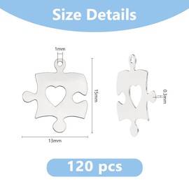 DICOSMETIC 120Pcs Platinum Puzzle with Heart Charms Autism Awareness Charms Heart Love Charms Relationship Unique Jewelry Brass Dangle Charms for Jewelry Making, Hole: 1mm
