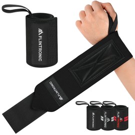 flintronic Weight Lifting Wrist Wraps Support, Fitness Wrist Wraps for Weightlifting, 18” Elasticated Cotton Straps with Thumb Loop, for Powerlifting, Bodybuilding & Weight Lifting -Black White
