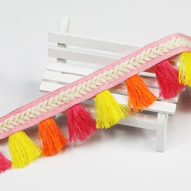 Vintage Cotton Fringe Tassels Trim, Boho Long Fringe for Drapery Curtain Pillow Carpet Lamp Crafts (Pink/Yellow/Orange-40mm)