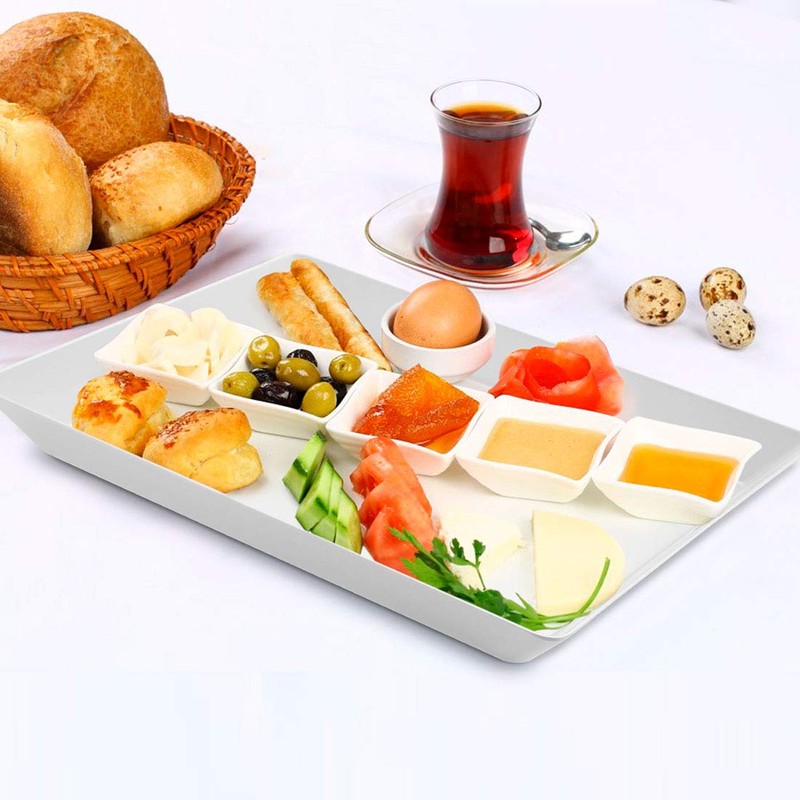 i BKGOO White Large Tray,Melamine Serving Tray with Handles, Set