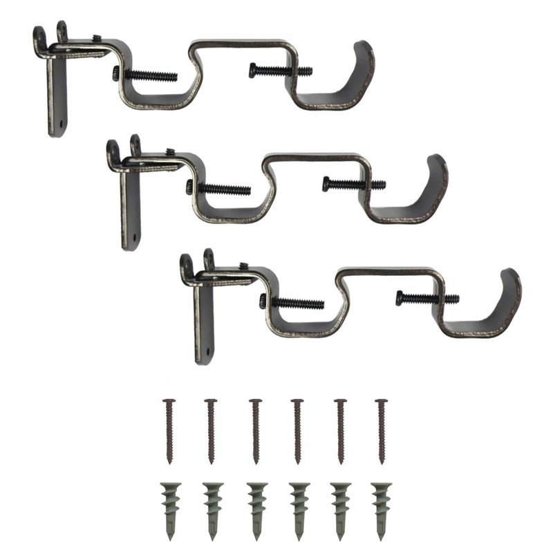 SatoriHome Double Rod Curtain Brackets, Set of 3 – Bronze