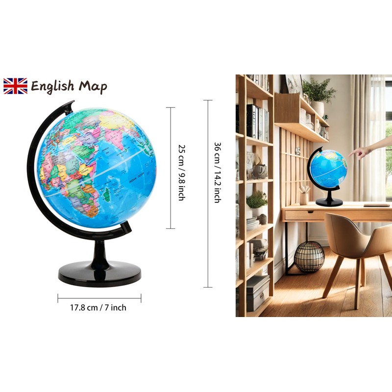 Exerz 10" World Globe - Political Map Educational- Self Assembled