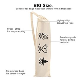 Funda de bolsa de transporte grande orgánica para esterilla de yoga de Mayatra's - 100% algodón ligero, lavable, bolsa antipolvo de yoga con correa aj