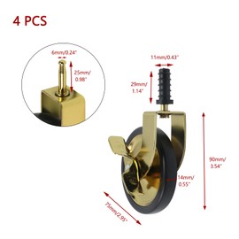 KUMGROT 3 Inch Furniture Casters Wheels Vintage Antique Swivel Caster With Brake Function Moving Caster Wheels Office Furniture Casters for Wood Table Chair Cabinet Piano, Gold, 4Pcs