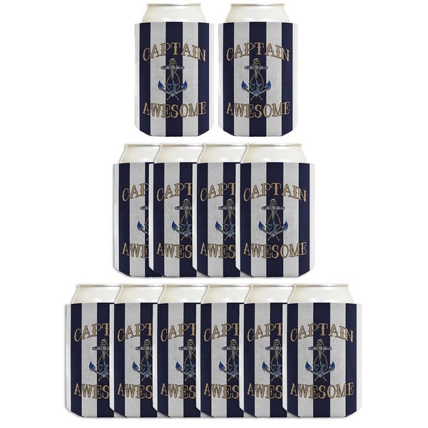 Funny Beer Coolie Captain Awesome Nautical Sailing Boating 12 Pack Can Coolie Drink Coolers Coolies Nautical Stripes
