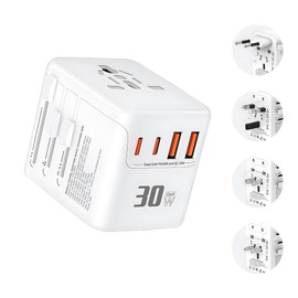 Reiseadapter Weltweit - Universal Reisestecker mit PD30W 2 USB, 2 Type C und UK/USA/EU/AUS-Stecker, All-in-One Travel Adapter Weltweit für England USA Japan Thailand Australien über 200 Länder