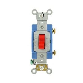 Leviton 1201-2R 15 Amp, 120/277 Volt, Toggle Single-Pole AC Quiet Switch, Extra Heavy Duty Grade, Self Grounding, Red