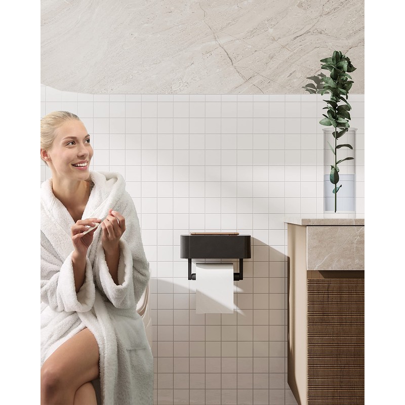 WZKALY Toilet Paper Holder with Shelf - Flushable Wipes Dispenser