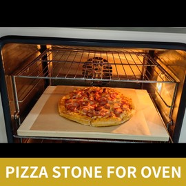 Rectangular Pizza Stone 4 Sets,12"x15"x0.59"(OAK) Pizza Stone for Oven and Grill with Bamboo Pizza Peel, Pizza Cutter and 10pcs Cooking Paper,Grill Stone Baking Stone for Bread,BBQ,Grill