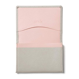 Corale Business Card Holder for Women, Business Card Case, Genuine Leather, Bicolor, Prism Leather, Simple, Stylish, Greige x Sakura Pink