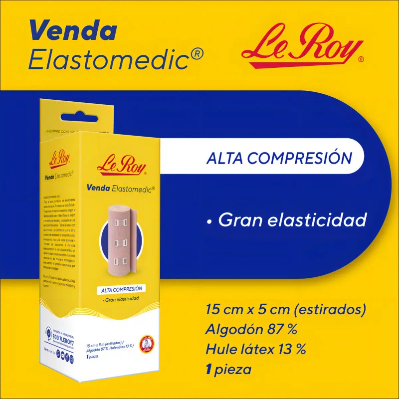 Venda Elastomedic Alta Compresión Roy 15cm Pieza