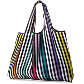 Reiri Eco Bag, Foldable, Popular, Compact, Storage, Large Size, Stylish, Washable, multicolor stripe