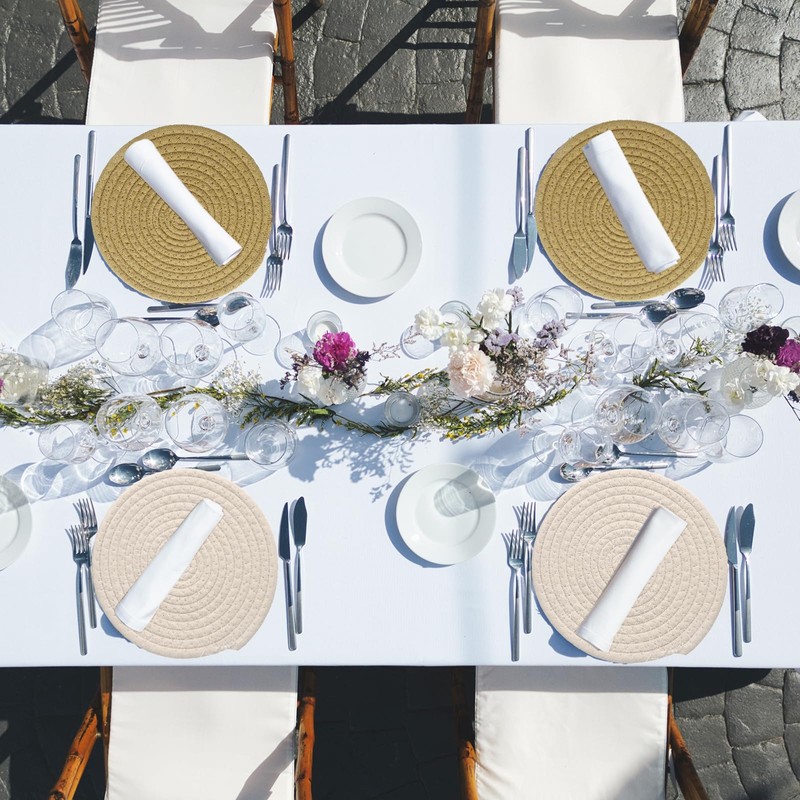 sourcing map 4 Pcs Round Braided Placemats, 4.3" Woven Placemats