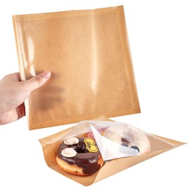 ZORRITA 200 Pack Heat Sealable Bakery Bags with Window, Kraft Paper Grease Resistant To Go Cookie Bags for Packaging Donut, Pastries and other Treats (7.1 x 7.5 Inch)