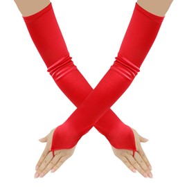 DAJISI Long Gloves, Elbow Length Opera Gloves Stretchy Large Satin Gloves Fingerless Long Gloves for Women for Dance Parties Wedding Tea Party Cosplay Costume