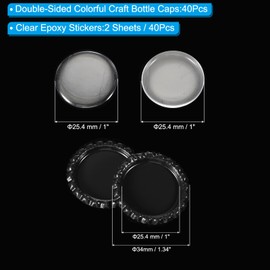 PATIKIL 40 Set Bottle Caps for Crafts, 1 Inch Double Sides Printed Craft Bottle Caps with Clear Resin Epoxy Stickers for DIY Craft Badge Making, Black