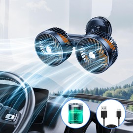 HIYJEN Dual Head Car Fans That Blow Cold Air, 4000Mah Battery Powered Rechargeable Fan For Car, Suction Cup Fan for Semi Truck Rv Van Window Dashboard, Cool Your Car without Ac Summer Car Accessories