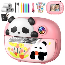 Panda Kids Camera Instant Print Photo with 32G Card, 1080P HD Video Instant Cameras Age 3-12, Digital Toddler Camera Toys with Color Pens for DIY 3-12 Year Old Girls Boys Gifts Birthday, Pink