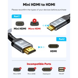 Highwings Mini HDMI to HDMI Cable 3.3FT, (4K 60Hz) High Speed HDMI to Mini HDMI Male Bi-Directional 2.0 Cord, for HDTV, Tablet, Camera and Camcorder [Aluminum Shell, Nylon Braided]