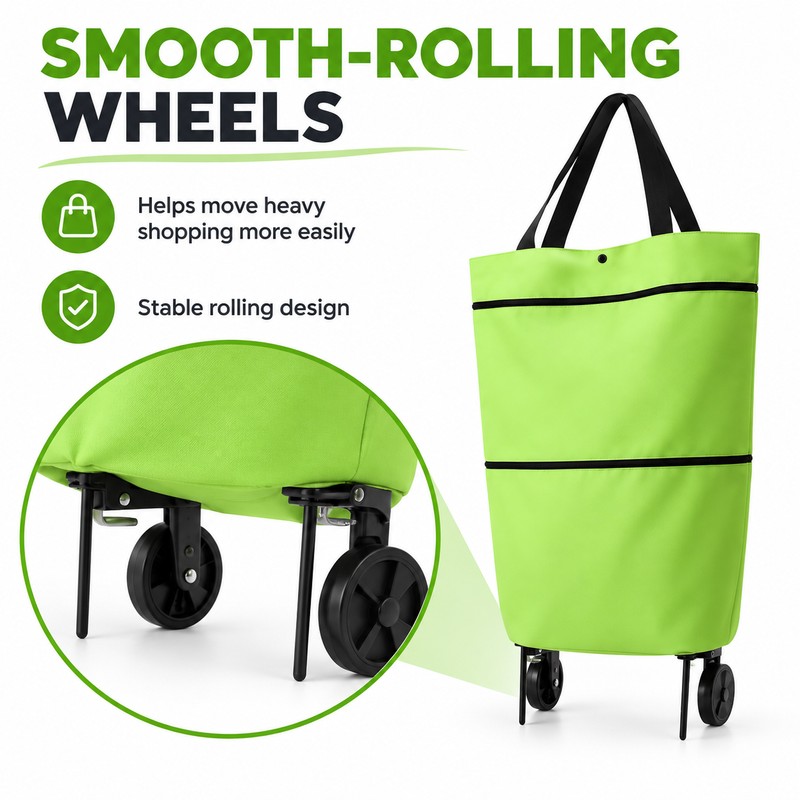 Foldable Shopping Cart Bag for Grocery Runs – 2-in-1 Rolling