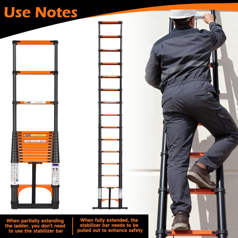 12.5FT Telescoping Extension Ladder for RV Attic Home, Multi-Purpose Collapsible