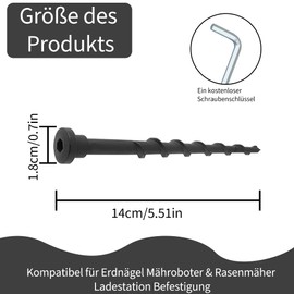 Set of 10 Ground Screws with Wrench – Compatible with Ground Pegs, Robotic Lawnmower and Lawnmower, Charging Station Attachment