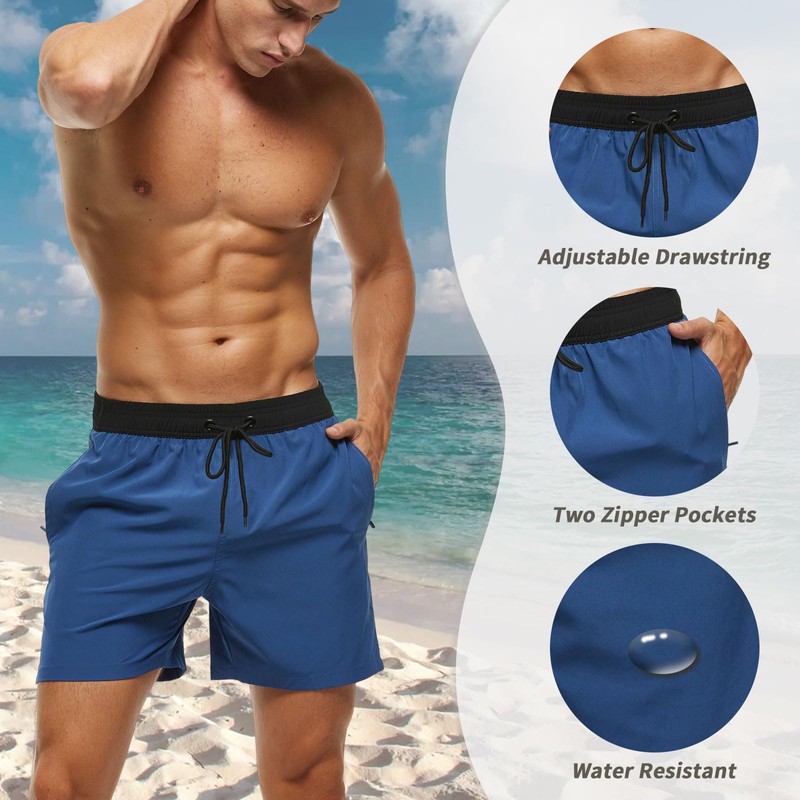 Men's Swimming Trunks with Zip Pocket, Quick-Drying Breathable Swimming Trunks
