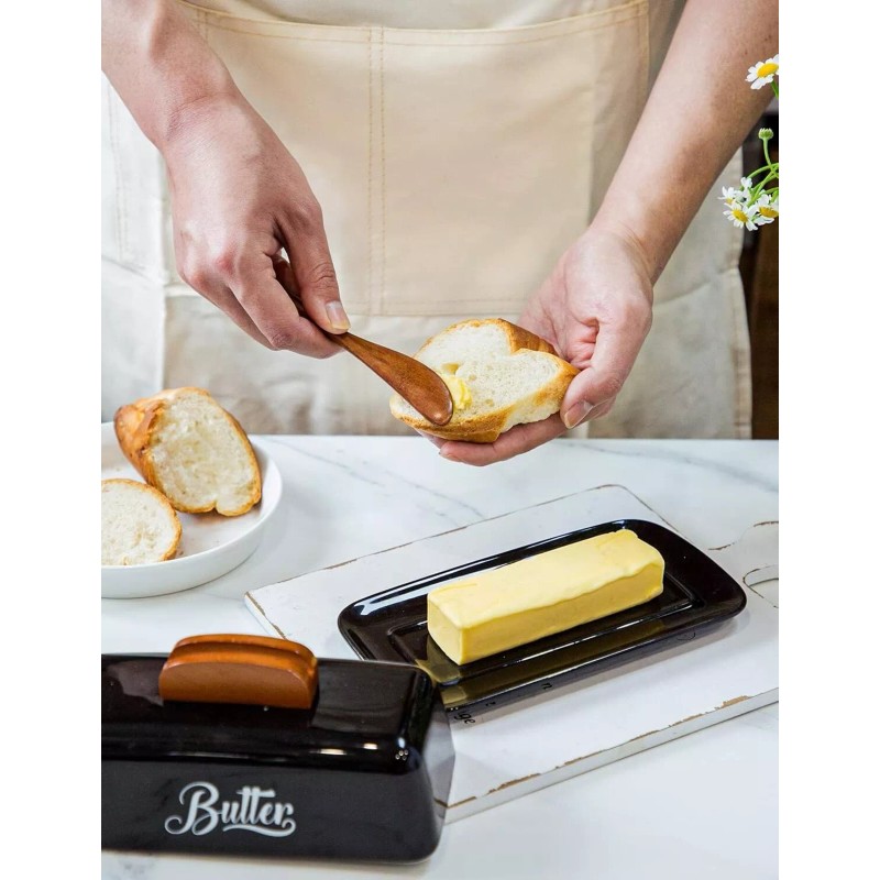 AISBUGUR Black Butter Dish with Lid and Knife Butter Tray