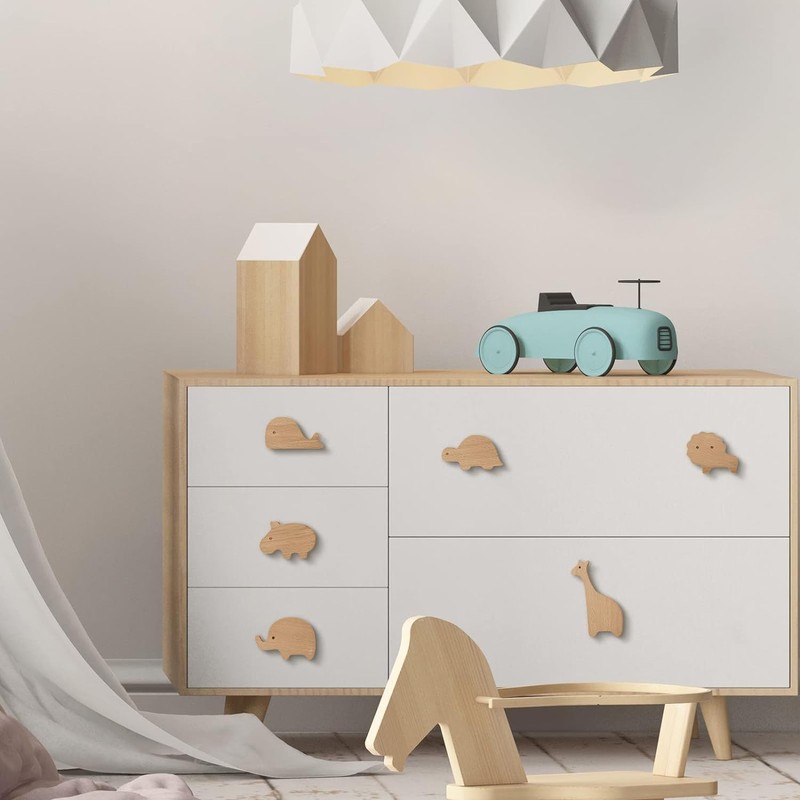 Povxlum 6pcs Wooden Animal Cabinet Knobs Decorative Dresser Knobs with