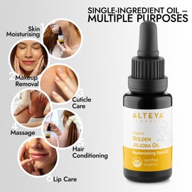 Alteya Organic Golden Jojoba Oil 20 ml - 100% USDA Organic Certified Pure Natural Carrier Oil - Hydrating and Conditioning Care for Skin, Hair and Scalp