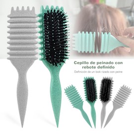 JeeLeeko Cepillo para Cabello Rizado (2 Piezas - Verde & Gris) con Caja Individual – Cepillo Definidor de Rizos, Peine para Cabello Rizado y Ondulado | Desenreda sin Tirones, Anti Frizz, Ideal para Viaje o Regalo