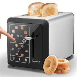 SAKAMOSH Touch screen Toaster 2 slice, Smart Digital Toasters, 6 Browning Levels & 6 Bread Types, Bagel Memory Function, Timer, Stainless Steel, 800W