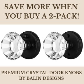Balin Designs Clear Crystal Door Knob with Lock, Glass Door Knobs Interior Privacy Set, Vintage Decorative Antique Style Handle for Bedroom, Bathroom, Closet, 2 Pack