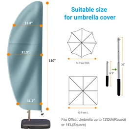 OKPOW Patio Umbrella Cover for 9ft to 14ft Outdoor Umbrellas - Waterproof Cantilever Offset Umbrella Cover Windproof - 420D Oxford Fabric Anti UV Large Hanging Parasol Covers with Rod