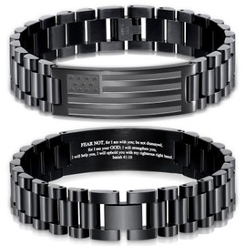 Isaiah 41:10 Bracelets for Men American Flag Cross Inspirational Motivational Bracelet Engarved Bible Verse Valentines Christmas Birthday Easter Jewelry Gifts for Son Grandson Boyfriend Husband