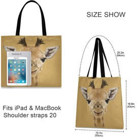 visesunny Women's Large Canvas Tote Shoulder Bag Giraffe Face Animal Top Storage Handle Shopping Bag Casual Reusable Tote Bag for Beach,Travel,Groceries,Books