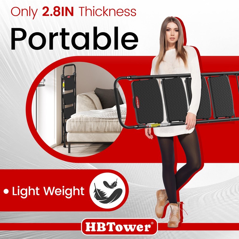 HBTower 4 Step Ladder, Step Stool Foldable with Wide Anti-Slip