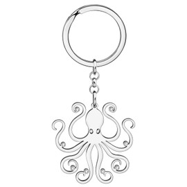 Stainless Steel 18K Gold Silver Plated Rhinestone Octopus Keychain Charm Ocean Gifts Key Ring For Women Car Bag Wallet Decor (Silver)