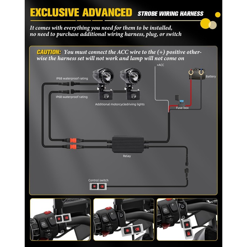BraveWAY 60W 20000LM Motorcycle Fog Lights, LED Motorcycle Auxiliary Lights,