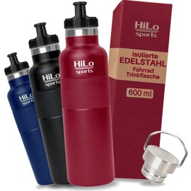 HiLo sports 600 ml Bicycle Bottle Stainless Steel Insulated – For Plastic Bottle Holder – Powder Coated Stainless Steel – Bicycle Water Bottle with 2 Caps – Thermal Cycling Bottle