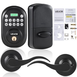 VEVOR Keyless Entry Door Lock with Handle, Electronic Keypad Entry Lever, Password and Key Unlock Combination, Auto-Locking Keypad with Deadbolt, One-time Password, for Front Door, Matte Black