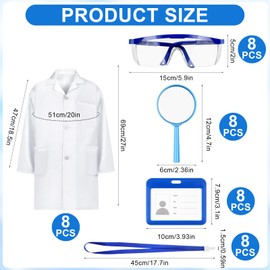Youdaju 8 Set 32 Pcs White Kids Lab Coats Bulk Included Goggle Magnifying Glass ID Card Doctor Scientist Costume for Kids Lab Coat Children Dress Up for Boys Girls Science Project Career Day Role Play